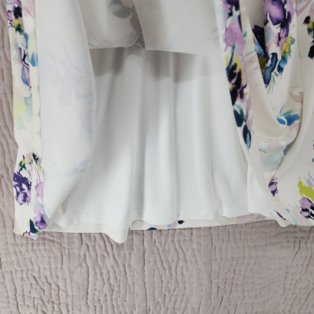 Donna Karan Dress 6 Midi Fit Flare Floral White Purple Watercolor Swing Spring - Picture 10 of 13